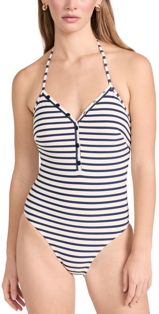 Shoshanna Button One Piece Navy/Optic White Cover