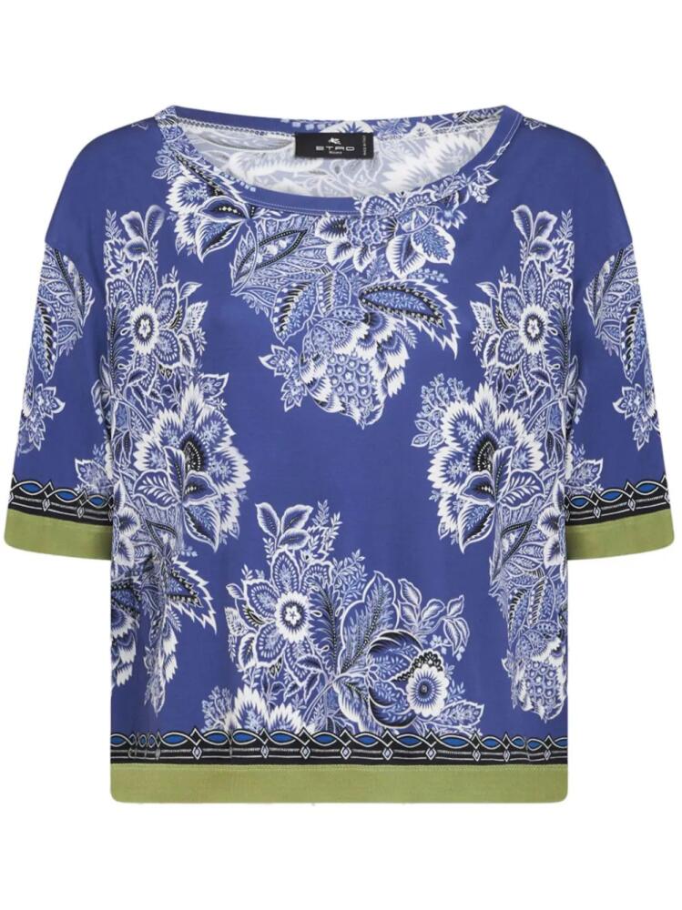 ETRO floral-print contrasting-trim blouse - Blue Cover