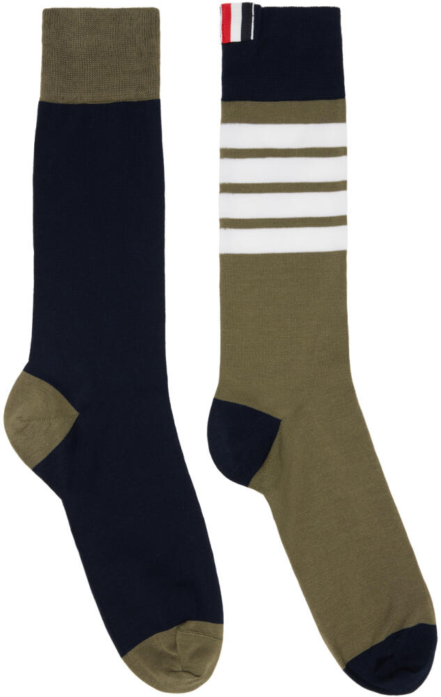 Thom Browne Khaki & Navy Funmix 4-Bar Socks Cover