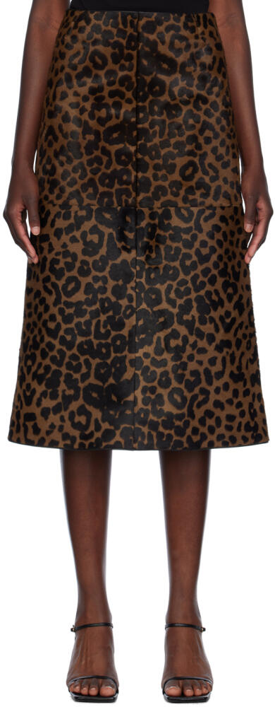 TOTEME Brown Leopard Leather Midi Skirt Cover