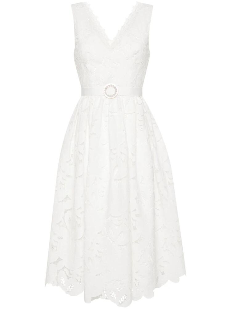 NISSA floral-embroidered midi dress - White Cover