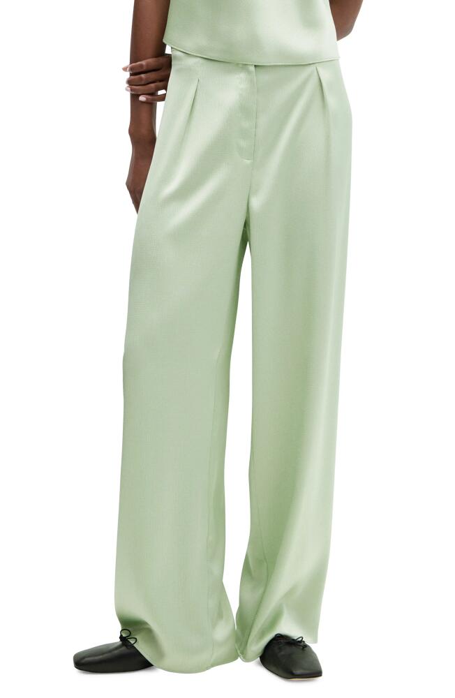 MANGO Satin Wide Leg Pants in Pastel Green Cover