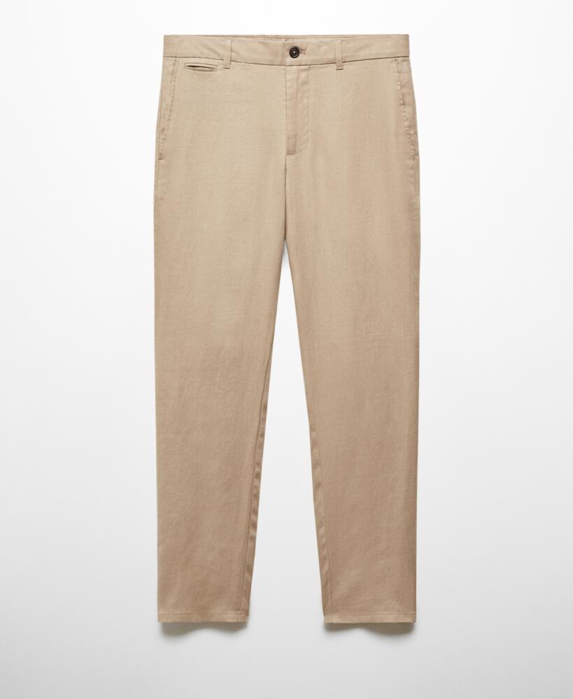 Mango Men's Slim-Fit 100% Linen Pants - Beige Cover