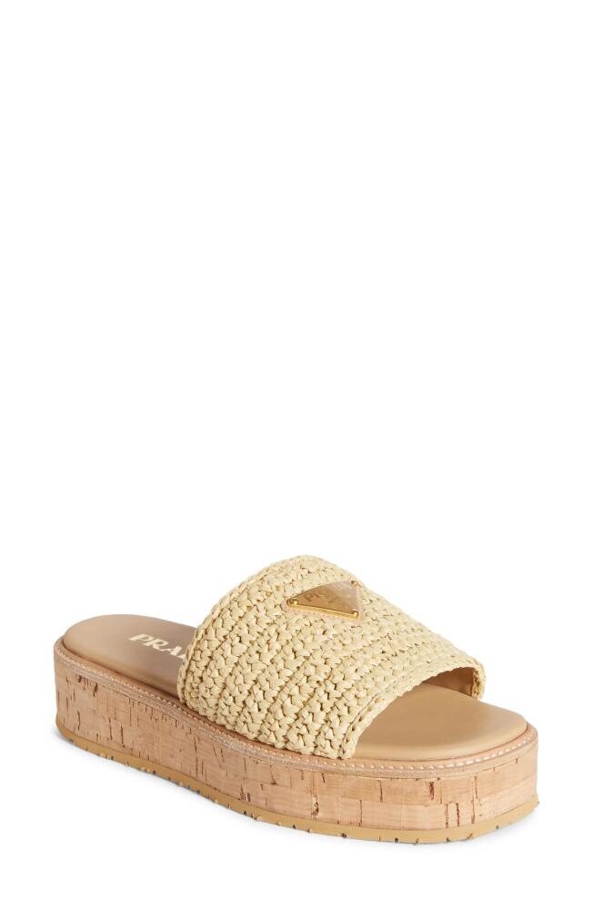 Prada Raffia Platform Slide Sandal in Natural Cover