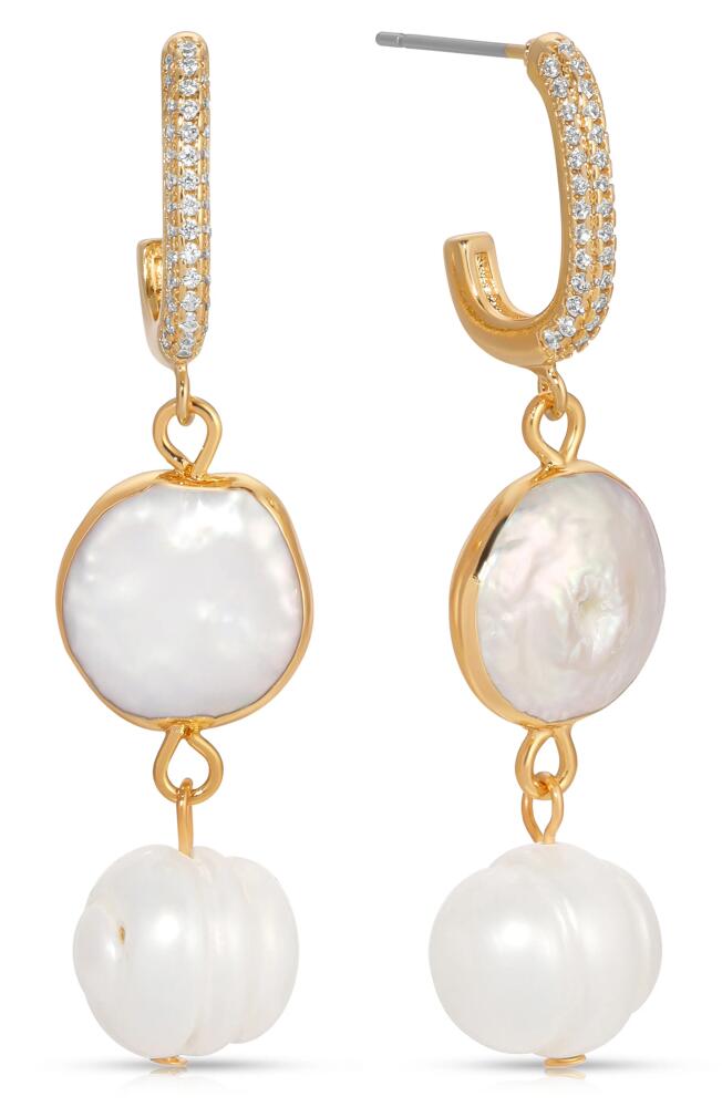 Ettika Cultured Freshwater Pearl Drop Huggie Hoop Earrings in Gold Cover