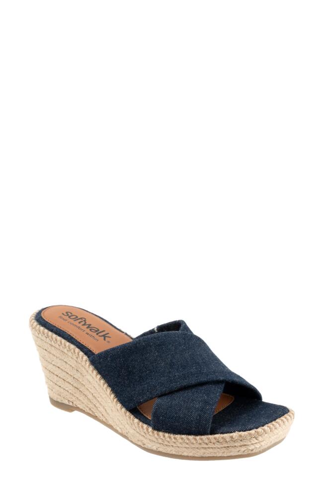 SoftWalk Hastings Espadrille Platform Wedge Slide Sandal in Blue Denim Cover