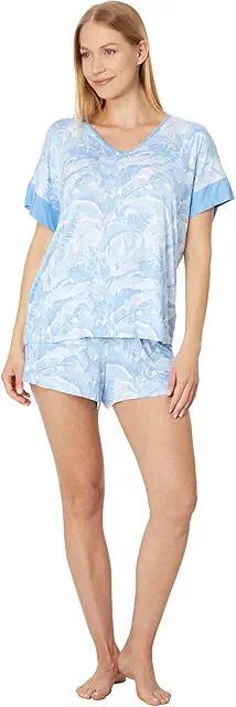 Tommy Bahama Short Sleeve Short PJ Set (Blue White Palm) Women's Pajama Sets Cover