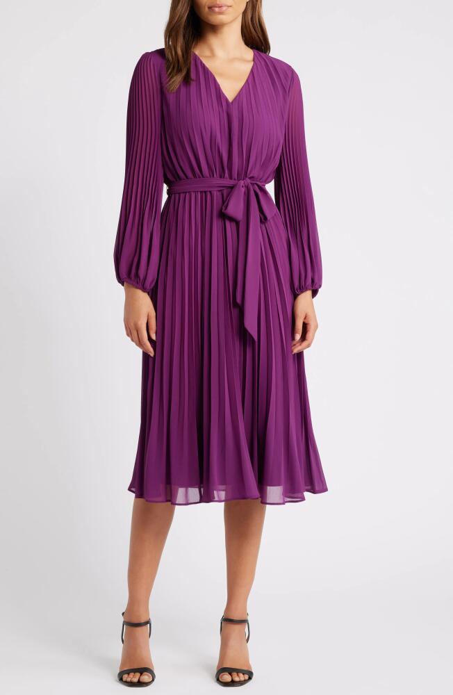 Sam Edelman Pleated Long Sleeve Dress in Eggplant Cover