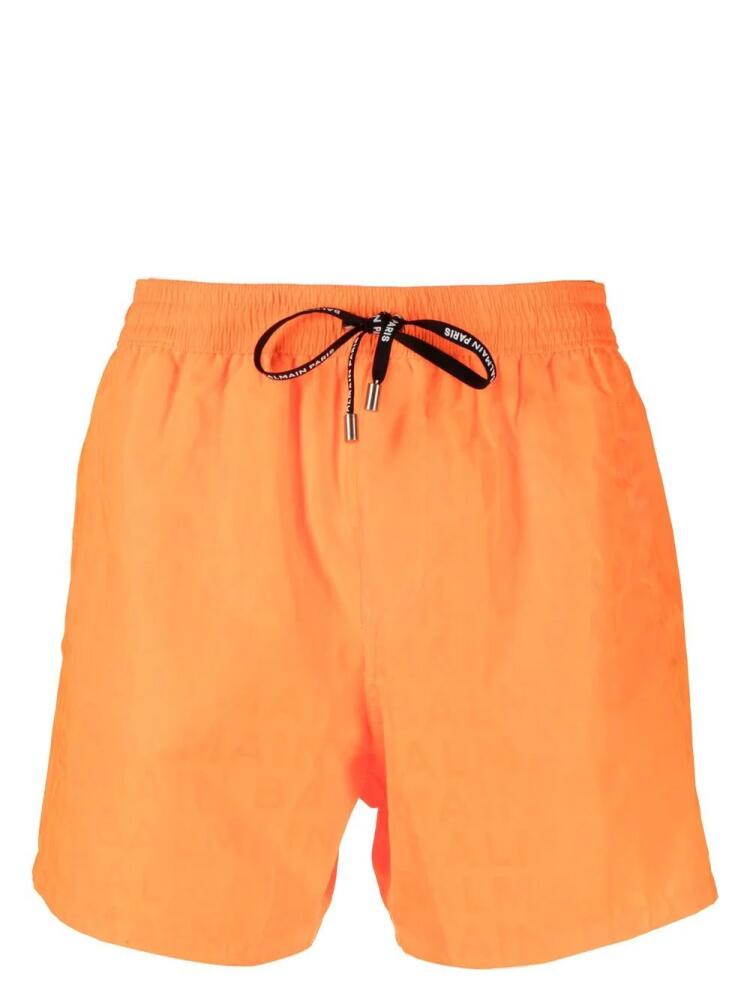 Balmain logo-print drawstring swim-shorts - Orange Cover