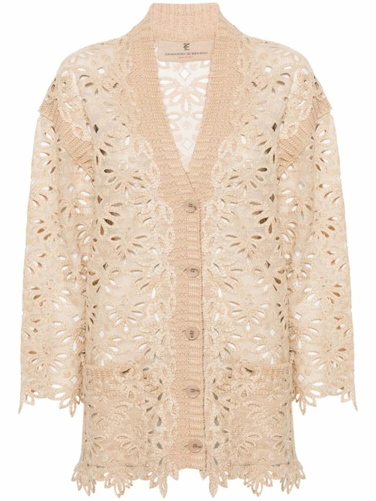 Ermanno Scervino V-neck guipure-lace cardi-coat - Neutrals Cover