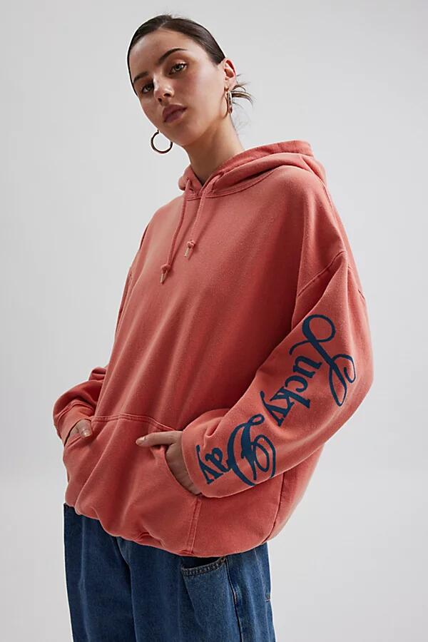 Lucky Day Graphic Overdyed Hoodie Sweatshirt in Orange Cover