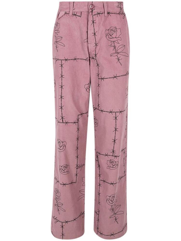 Honor The Gift barbwire-print corduroy trousers - Pink Cover