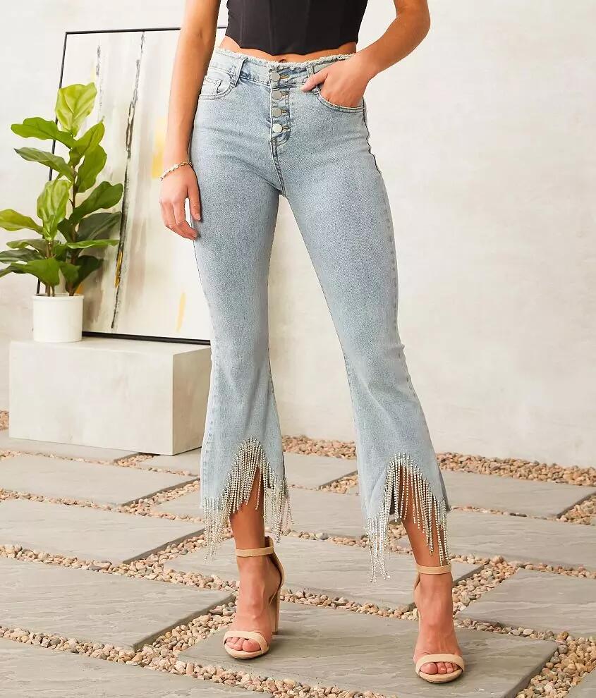 Blue B Rhinestone High Rise Cropped Flare Jean Cover