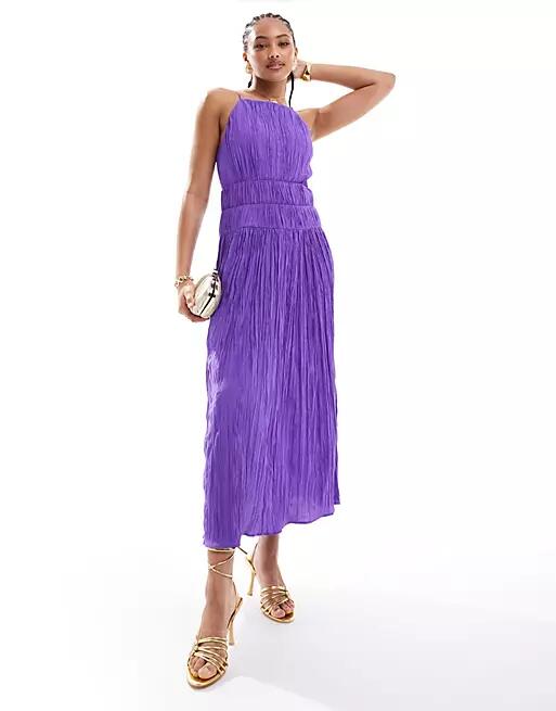 & Other Stories sleeveless midi dress with ruched and pleat detail in purple Cover