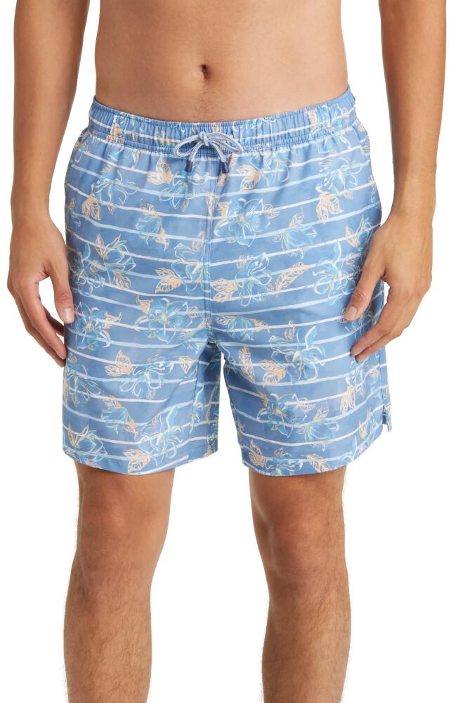 Peter Millar Surf's Up Stripe Swim Trunks in Blue Surf Cover