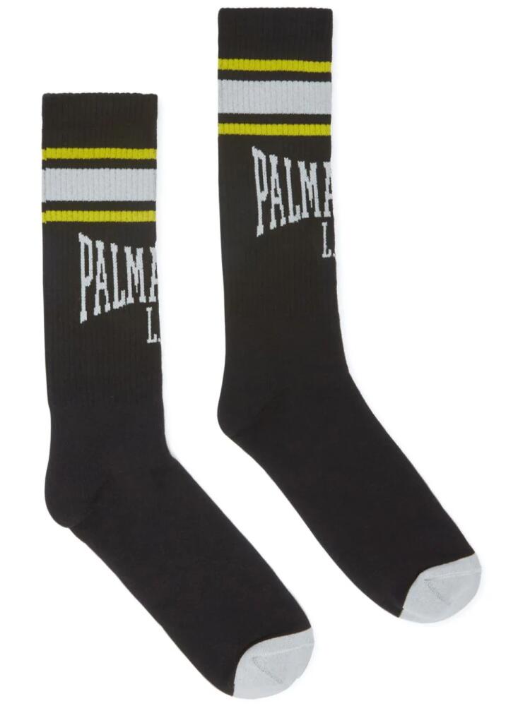 Palm Angels College intarsia knit-logo socks - Black Cover