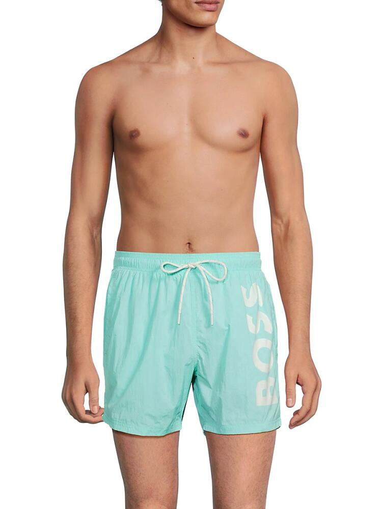 BOSS Men's Logo Graphic Swim Shorts - Seafoam Cover