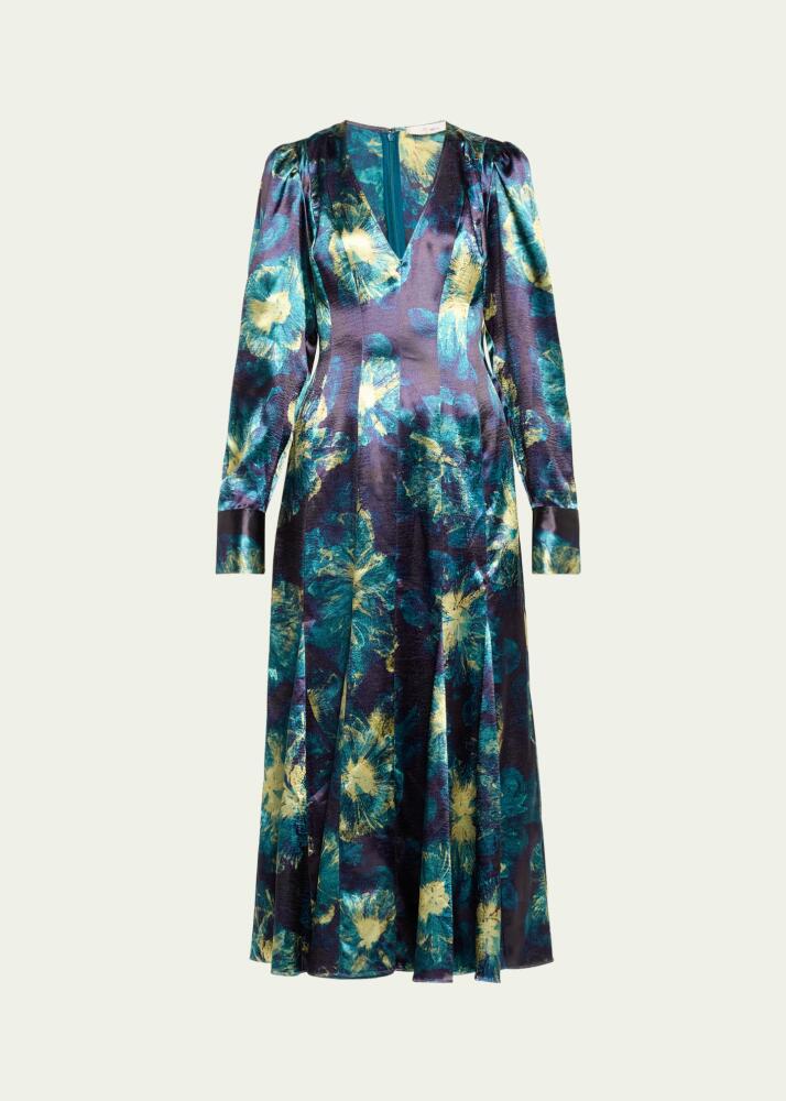 Ulla Johnson Azrou Printed Satin Long-Sleeve V-Neck Maxi Dress Cover