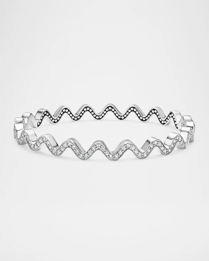 LAGOS Sterling Silver Caviar Spark Diamond Wave Hinged Bangle Bracelet Cover