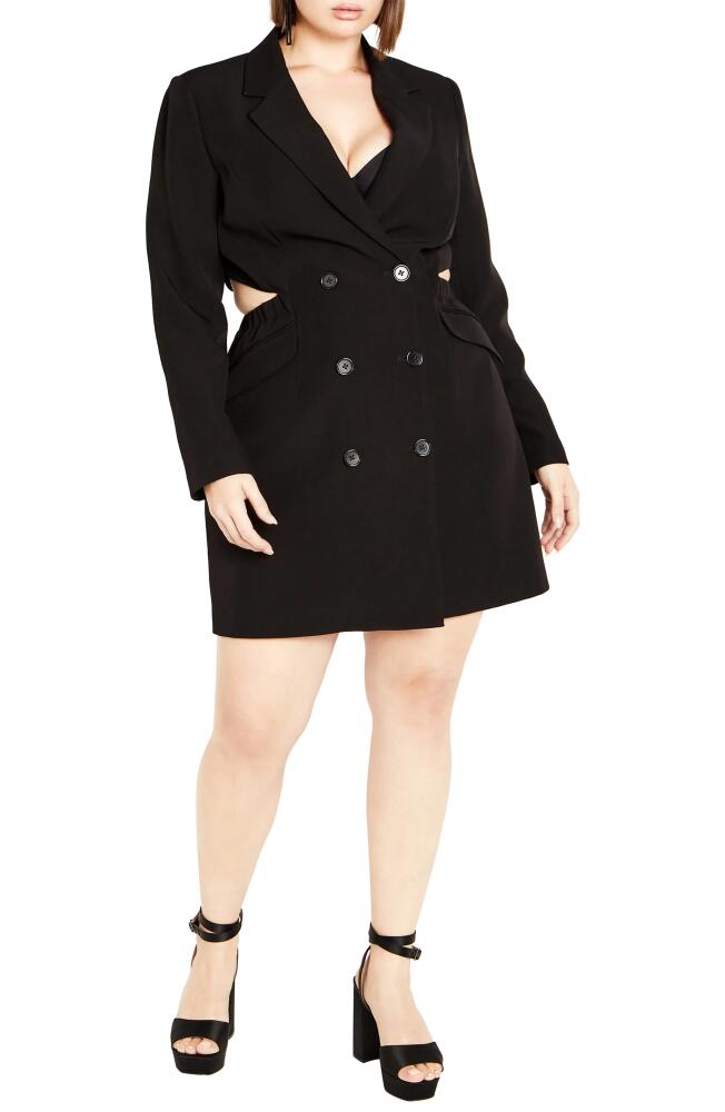 City Chic Twyla Long Sleeve Tuxedo Dress in Black Cover