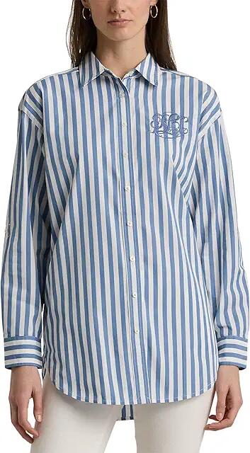 LAUREN Ralph Lauren Oversize Striped Cotton Broadcloth Shirt (Pale Azure/White) Women's Clothing Cover