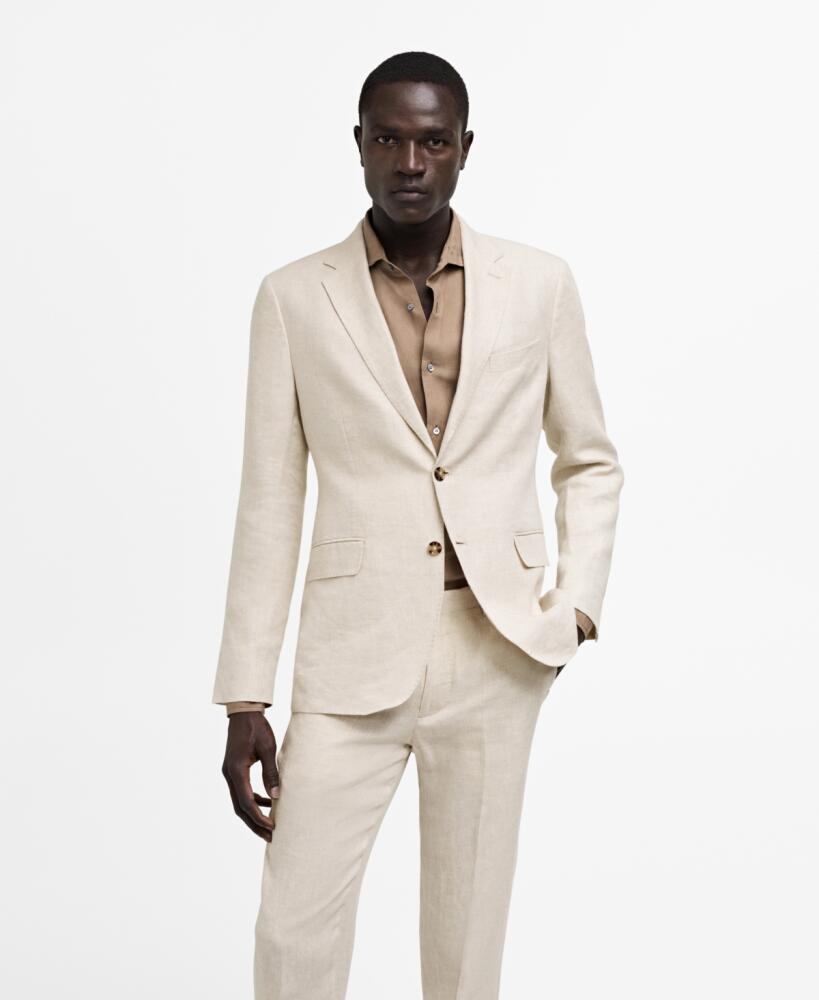 Mango Men's Linen Slim-Fit Suit Blazer - Beige Cover