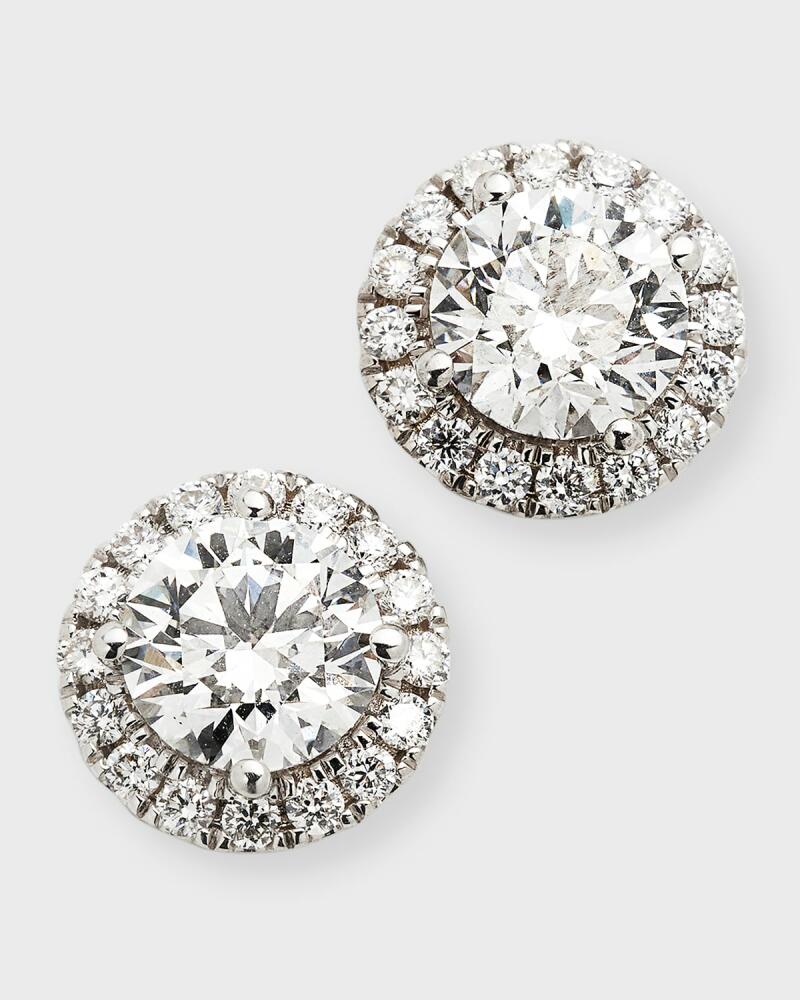 Neiman Marcus Lab Grown Diamonds Lab Grown Diamond 18K White Gold Round Halo Stud Earrings, 2.4tcw Cover