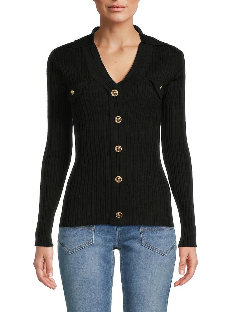 NANETTE nanette lepore Women's Ribbed Sweater Polo - Very Black Cover