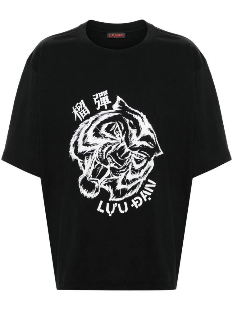 LỰU ĐẠN tiger head-print cotton T-shirt - Black Cover