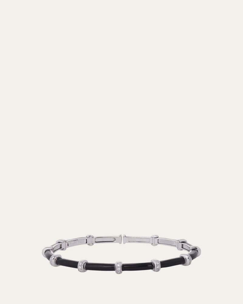 Sidney Garber 18K White Gold Diamond and Small Dome Black Enamel Bars Oval Spring Carly Bracelet, Size 55x45mm Cover