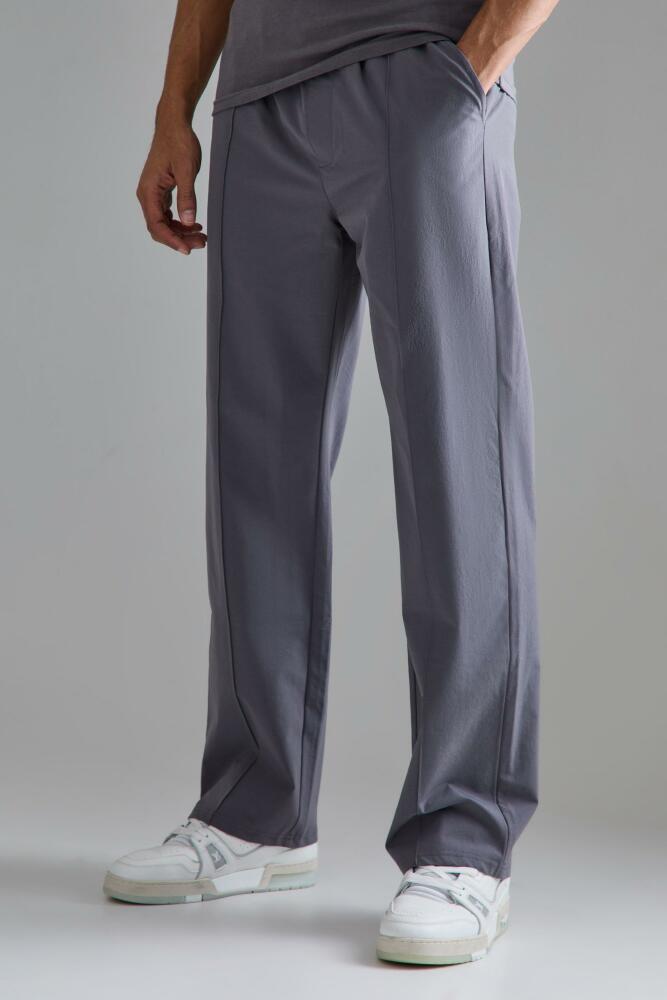 Mens Elasticated Technical Stretch Relaxed Pintuck Pants - Grey Cover