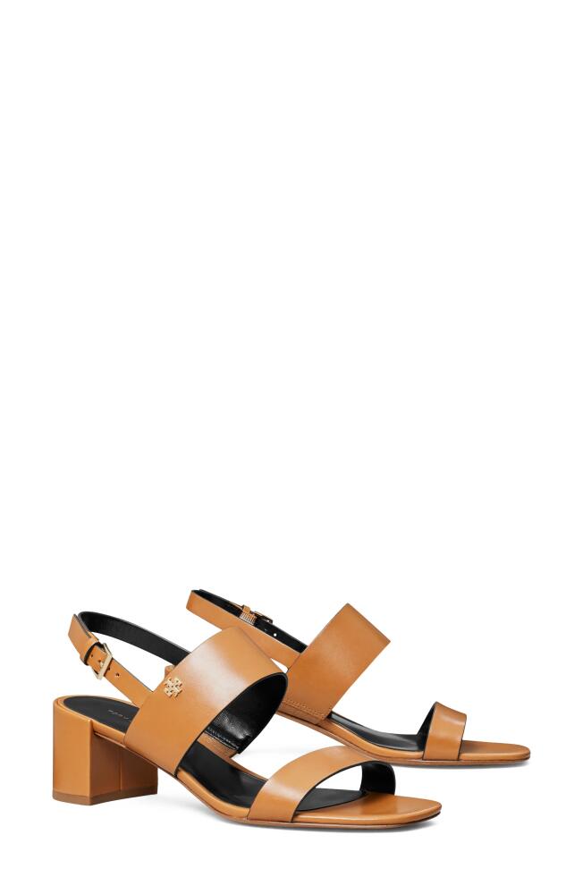 Tory Burch Double T Slingback Sandal in Caramel Corn /Perfect Black Cover