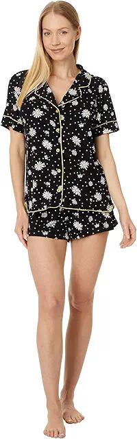 Honeydew Intimates All American Jersey Lace Shortie Set (Black Daisies) Women's Pajama Sets Cover