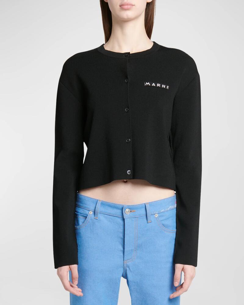 Marni Logo Embroidered Rib-Back Crop Cardigan Cover