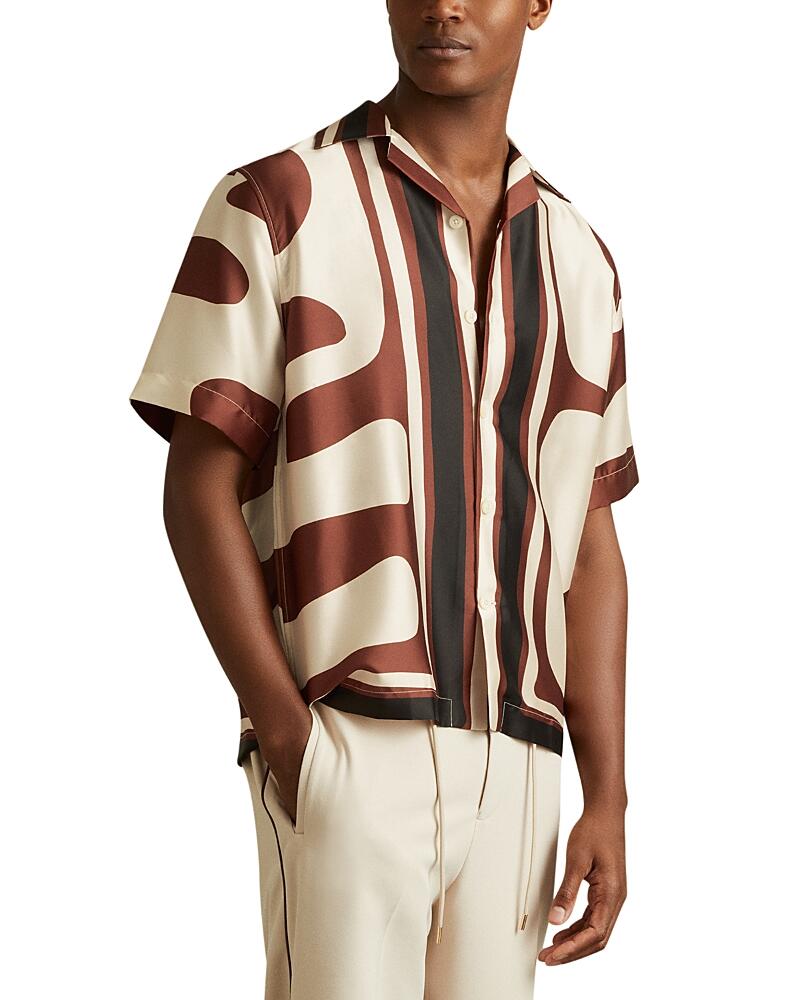 Reiss Tom Regular Fit Abstract Print Cuban Shirt Cover