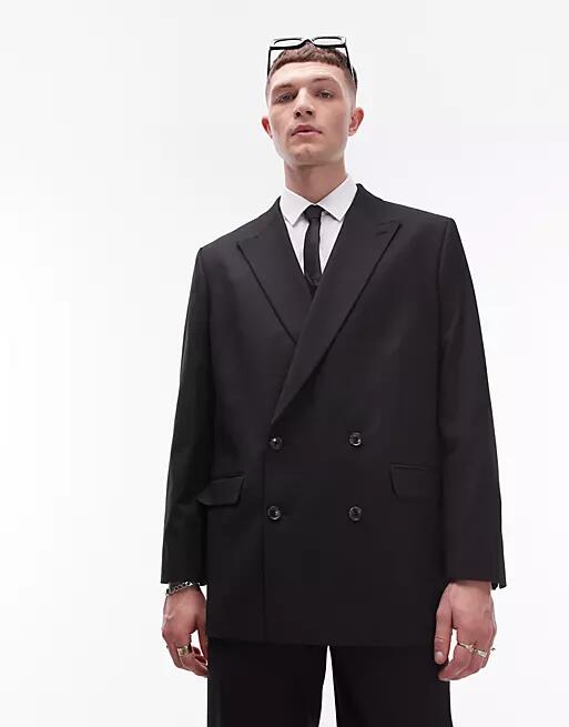 Topman oversized wool suit jacket in black Cover