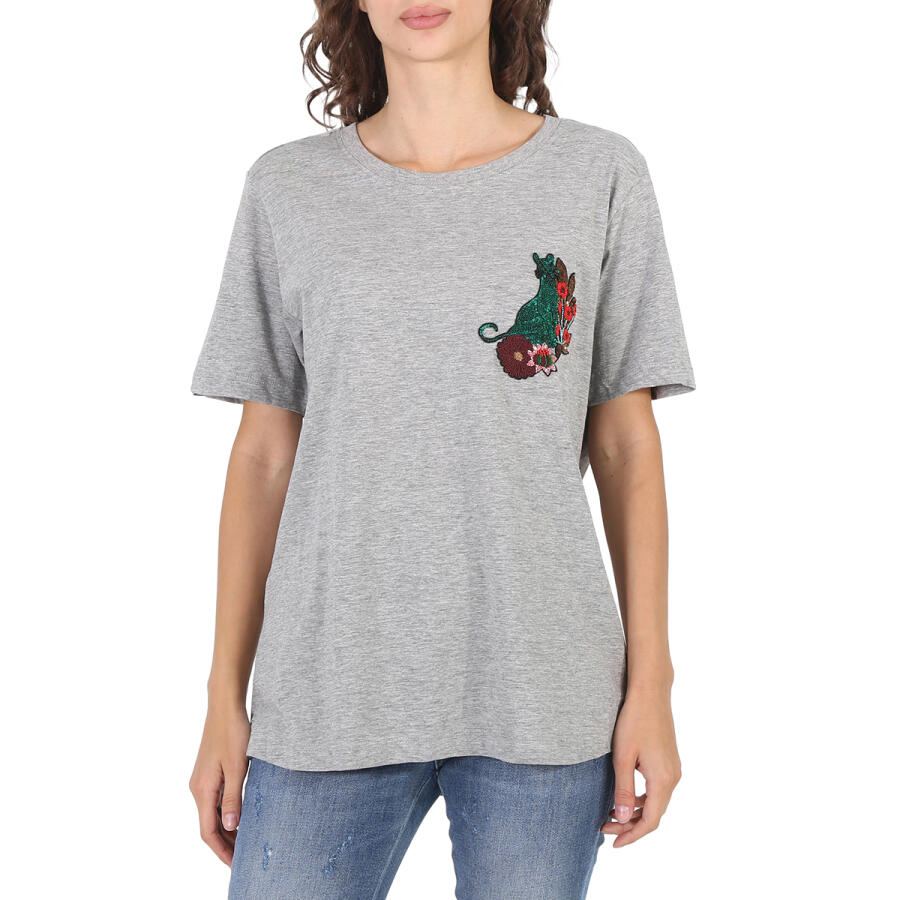 Essentiel Ladies Grey Rigo Cat Patch T-Shirt Cover