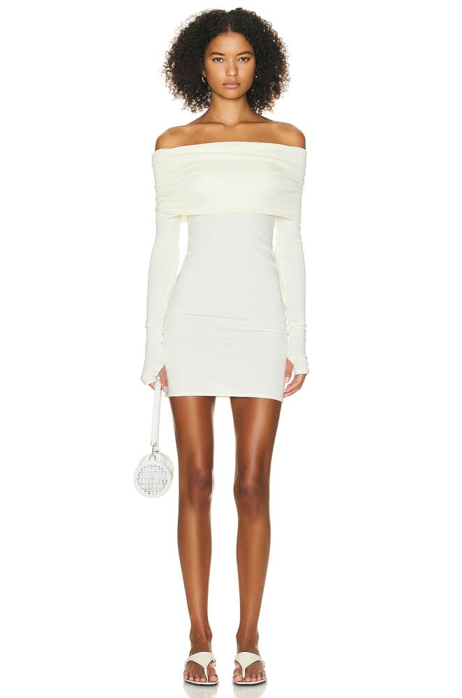 Helsa Matte Jersey Off Shoulder Mini Dress in Ivory Cover