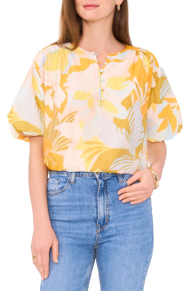 Vince Camuto Floral Puff Sleeve Top in Airy Blue Yellow Cover