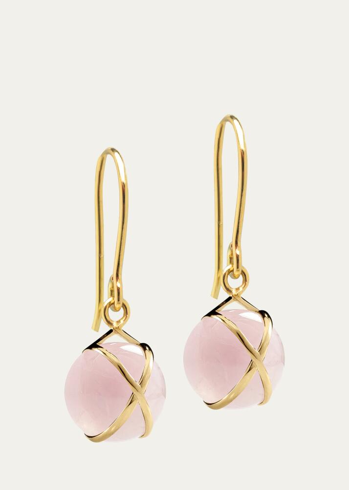 L. Klein Prisma 18k Gold Drop Earrings with Rose Quartz Cover