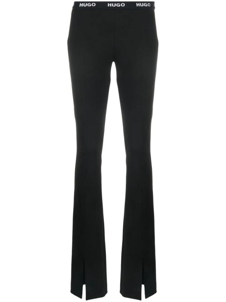 HUGO logo-waistband front-slit trousers - Black Cover