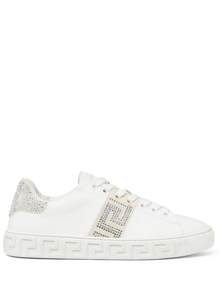 Versace Crystal Greca leather sneakers - White Cover