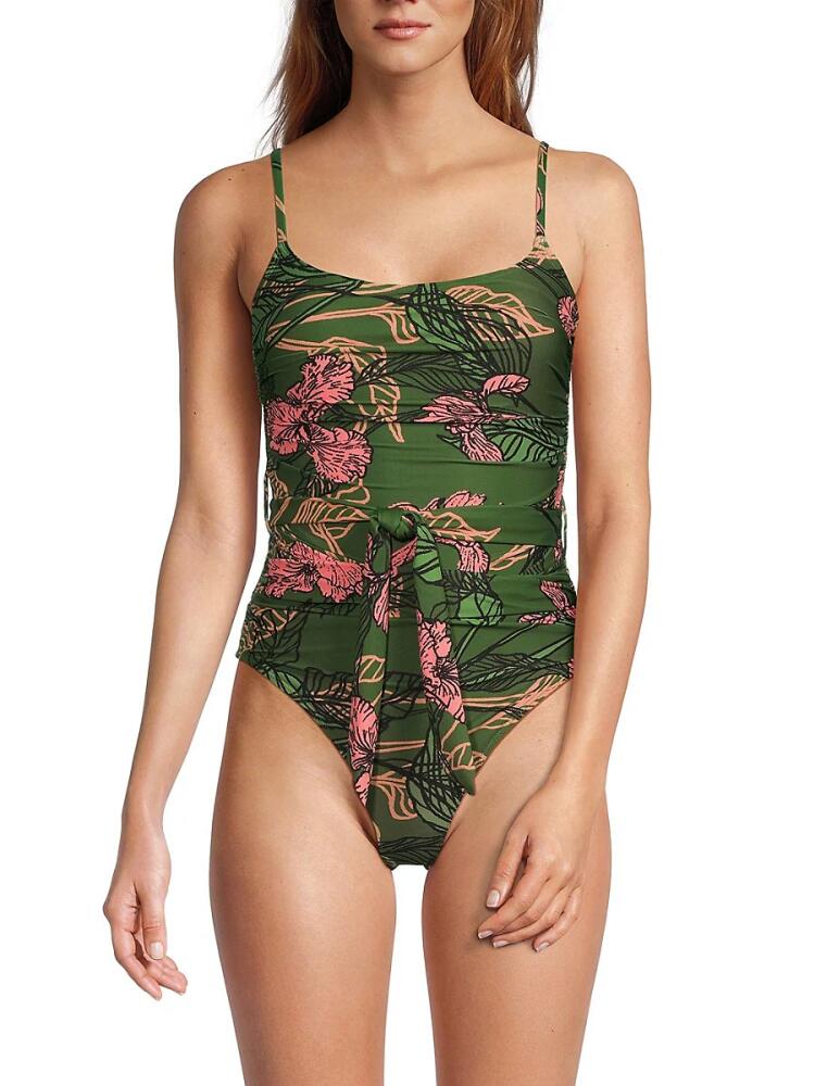 Hutch Women's Zenna Floral Ruched One Piece Swimsuit - Green Floral Cover