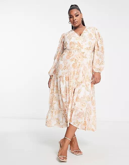 Ever New Curve wrap midi dress in apricot floral-White Cover