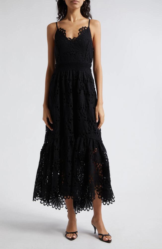 Ramy Brook Belle Embroidered Lace High-Low Dress in Black Cover