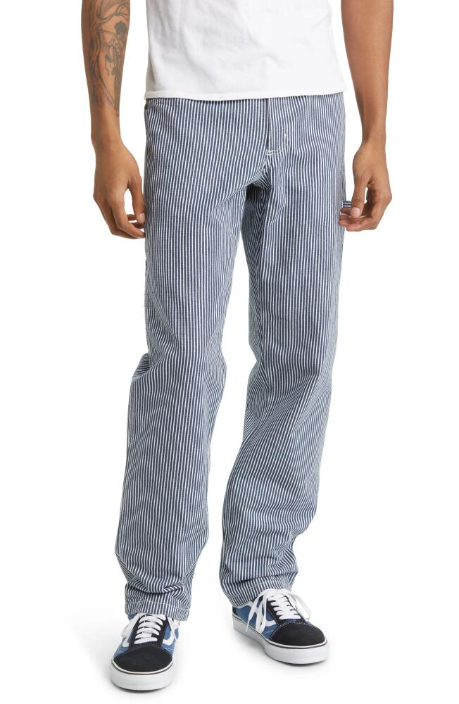 Dickies Garyville Hickory Stripe Straight Leg Carpenter Pants in Ecru/Airforce Blue Cover