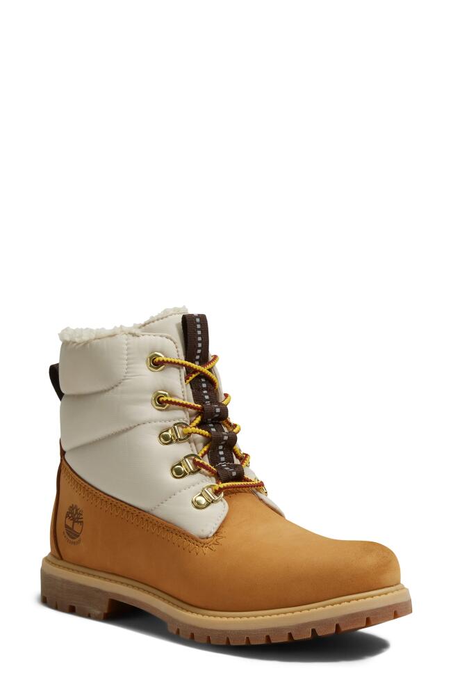 Timberland Faux Fur Trim Puffer Waterproof Boot in Wheat Nubuck Cover