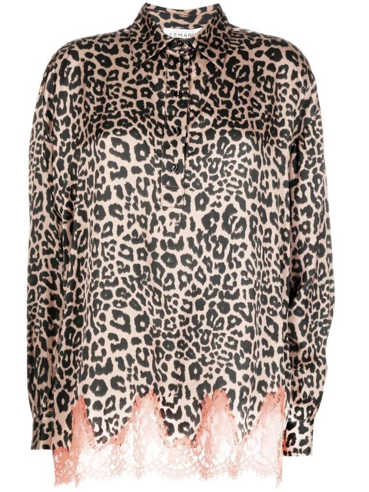 Ermanno Scervino leopard print lace-trim blouse - Brown Cover