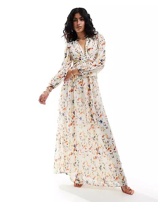 Style Cheat maxi dress with cut out detail in floral print-Multi Cover