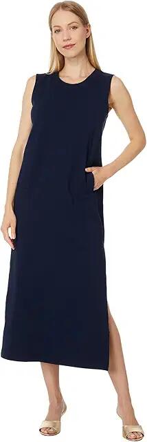 Norma Kamali Sleeveless Tailored Terry Side Slit Gown (True Navy) Women's Dress Cover